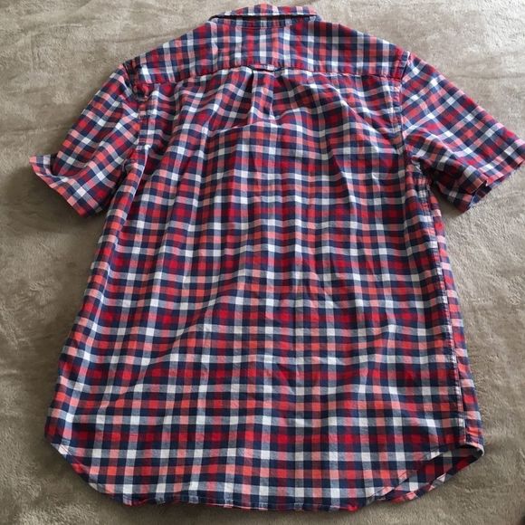 Blue and Red Buffalo Check Plaid Short Sleeve Button Down Collar Shirt Sz Medium - Picture 4 of 7